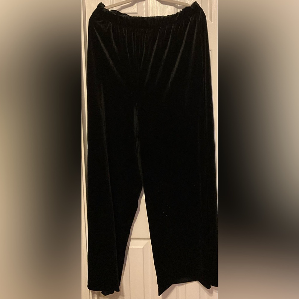 Black velvet wide leg pants